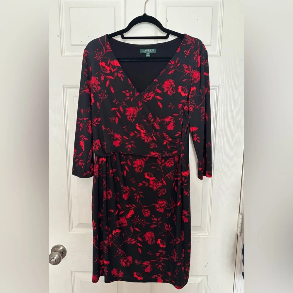 Ralph Lauren Elegant Black and Red Floral Dress - Picture 2 of 3